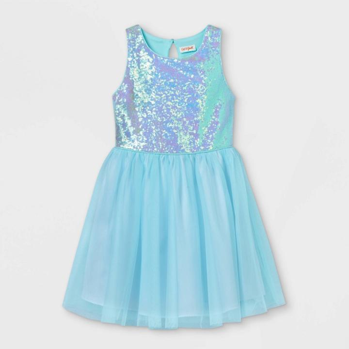 Girls' Sequin Sleeveless Tulle Dress - Cat & Jack Aqua