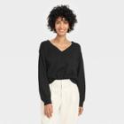 Women's Fine Gauge V-neck Sweater - A New Day Black