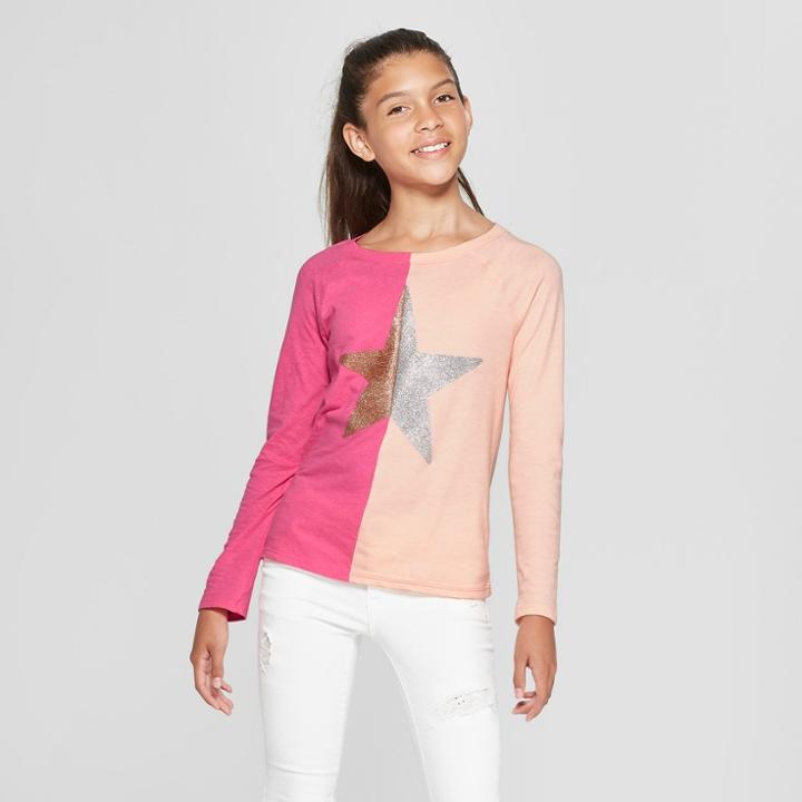 Girls' Long Sleeve Spliced Star Top - Cat & Jack Pink