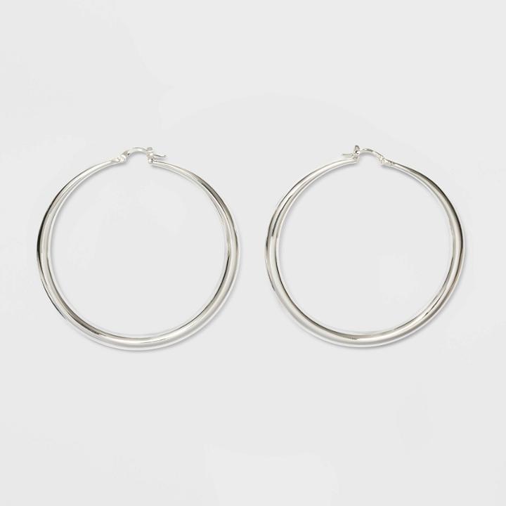 Silver Plated Graduated Hoop Earrings 60mm - A New Day Silver,