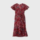 Women's Floral Print Flutter Short Sleeve Wrap Dress - A New Day Burgundy