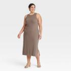 Women's Plus Size Sleeveless Ribbed Dress - A New Day Brown