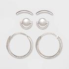 Sterling Silver Curve Stud And Hoop Earring Set 3pc - Universal Thread Silver, Women's