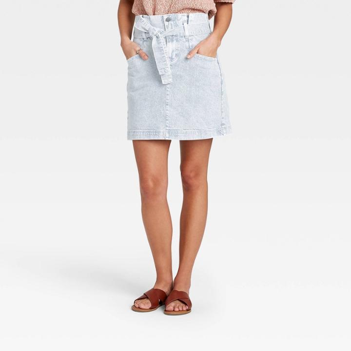 Women's High-rise Tie-waist Denim Mini Skirt - Universal Thread Blue
