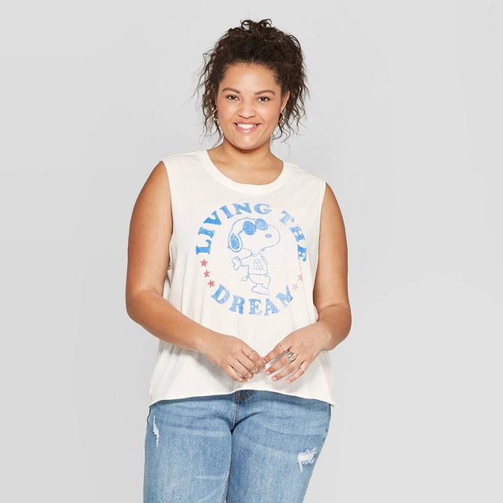 Zoe+liv Women's Snoopy Plus Size Living The Dream Tank Top - (juniors') - White