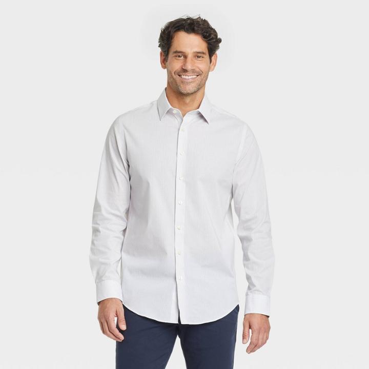 Men's Striped Slim Fit Performance Dress Long Sleeve Button-down Shirt - Goodfellow & Co Off-white/striped
