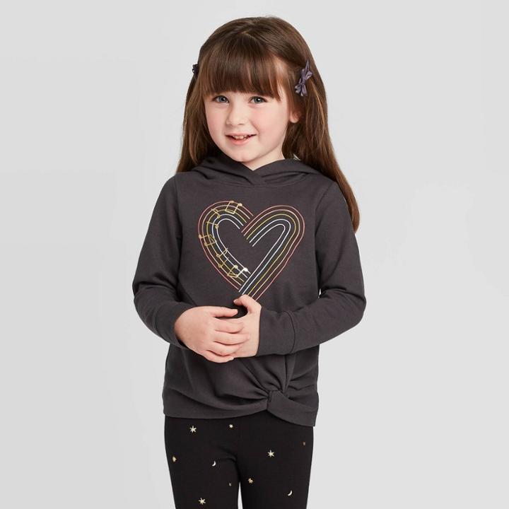 Toddler Girls' 'heart' Hoodie Sweatshirt - Cat & Jack Black 2t, Toddler Girl's, Gray