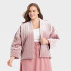 Women's Plus Size Quilted Velvet Duster Jacket - A New Day Pink