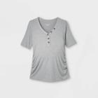 Maternity Elbow Sleeve V-neck Henley Top - Isabel Maternity By Ingrid & Isabel Heather Gray
