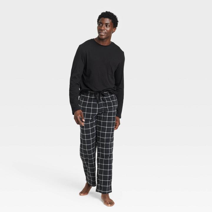 Men's Plaid Microfleece Pajama Set - Goodfellow & Co Black