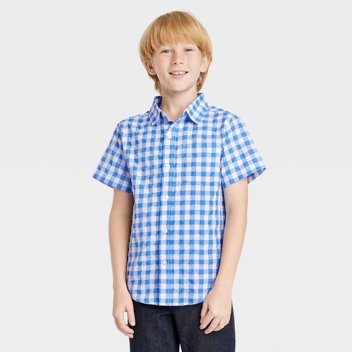 Boys' Checkered Seersucker Button-down Woven Short Sleeve Shirt - Cat & Jack Blue