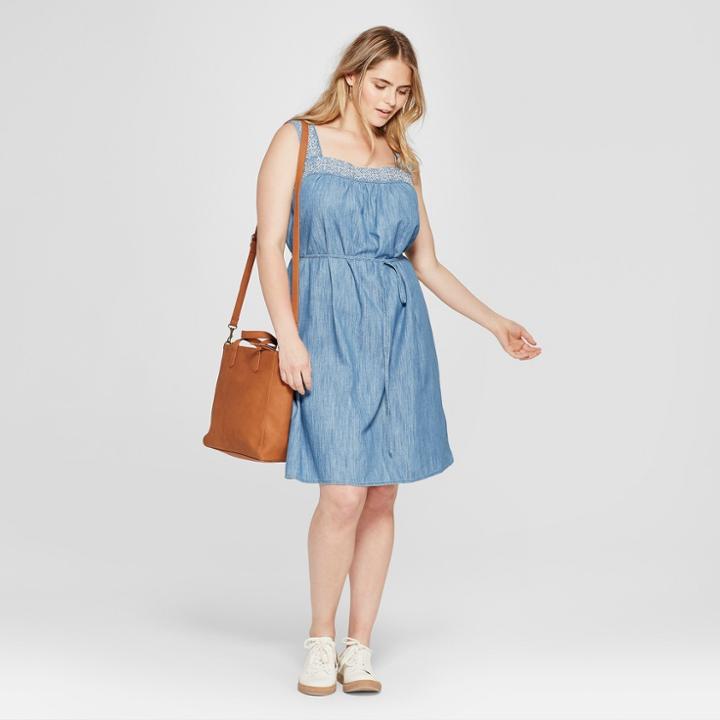 Women's Plus Size Embroidered Denim Dress - Universal Thread Light Indigo X, Size: