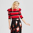 Women's Striped 3/4 Sleeve Shoulder Frill Crew - Who What Wear Pink