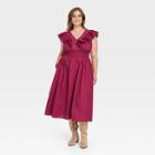 Women's Plus Size Flutter Sleeveless Embroidered Dress - Universal Thread Burgundy