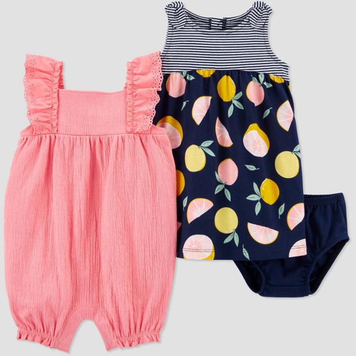 Baby Girls' 2pk Floral & Grapefruit Romper Set - Just One You Made By Carter's Pink Newborn