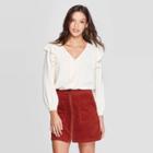 Women's Double Ruffle Long Sleeve Deep V-neck Top - Universal Thread Red