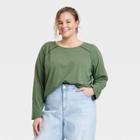 Women's Plus Size Long Sleeve Sensory Friendly T-shirt - Universal Thread Dark Green