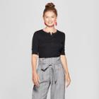Women's Elbow Length Henley Top - A New Day Black