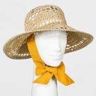 Women's Woven Cane Straw Bucket Hat With Ties - Universal Thread Natural One Size, Brown