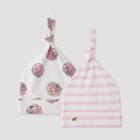 Layette By Monica + Andy Baby Girls' 2pk Floral And Striped Top Knot Hat - Pink