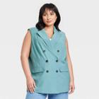 Women's Plus Size Double Breasted Blazer Vest - A New Day Teal
