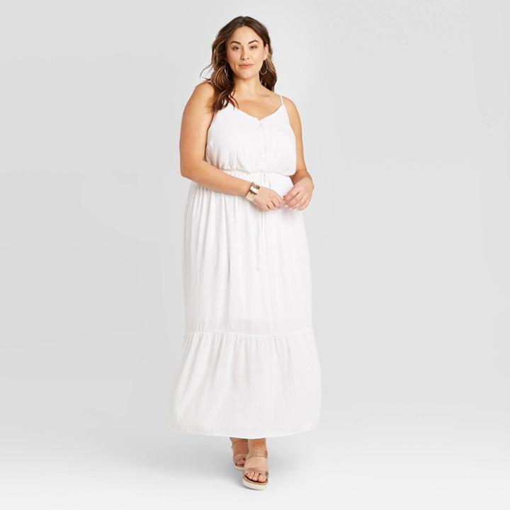 Women's Plus Size Striped Sleeveless Lurex Maxi Dress - Ava & Viv White X, Women's