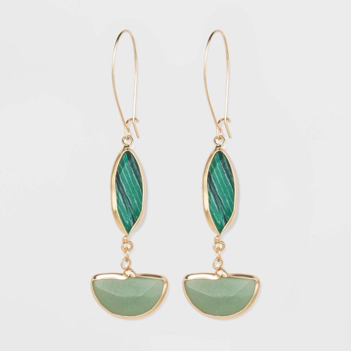 Semi-precious Stone Matte Green Aventurine And Malachite Drop Earrings - A New Day Green, Women's