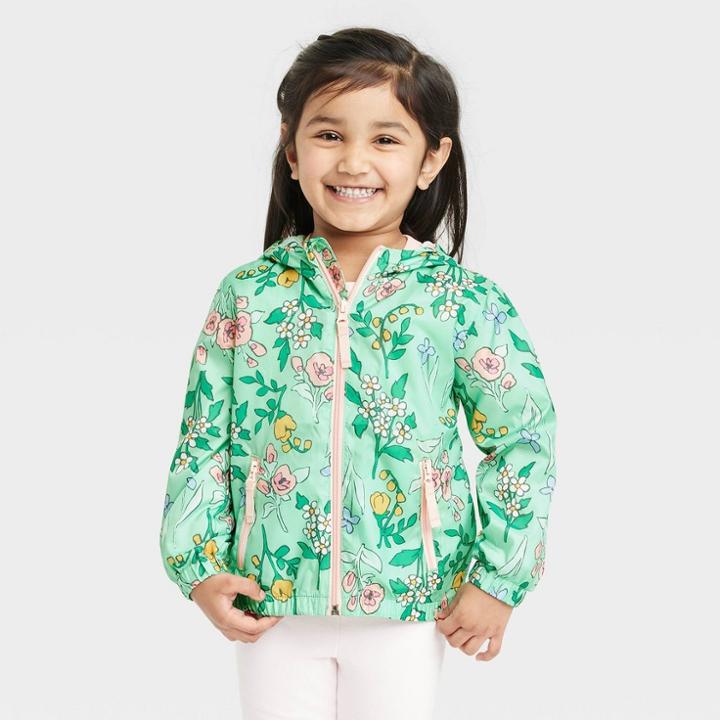 Toddler Girls' Floral Windbreaker Jacket - Cat & Jack Green