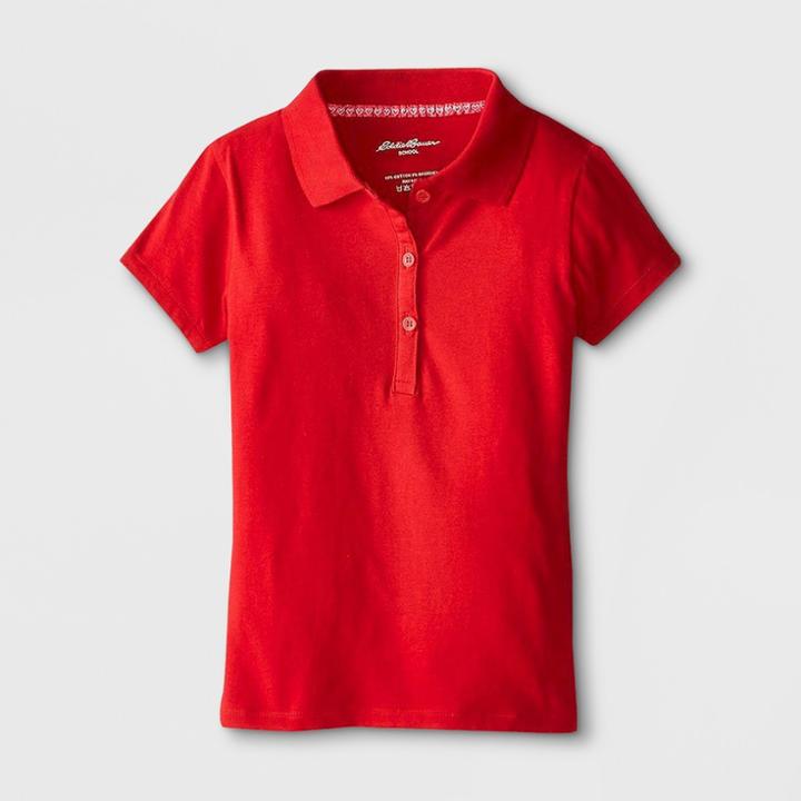 Eddie Bauer Girls' Stretch Knit Uniform Polo Shirt - Red 10,