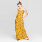 Women's Floral Print Sleeveless Strappy Ruffle Trim Maxi Dress - Xhilaration Gold