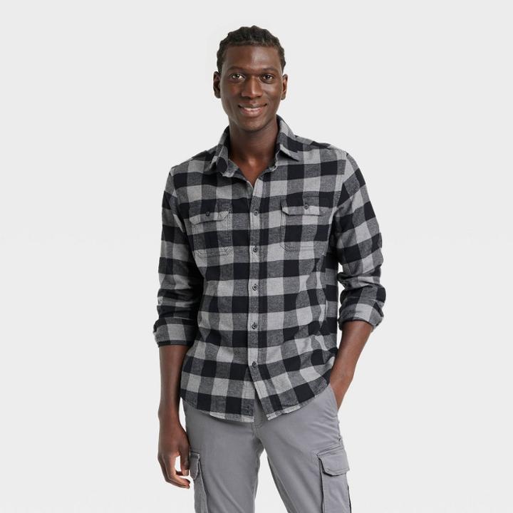 Men's Midweight Flannel Button-down Shirt - Goodfellow & Co Gray