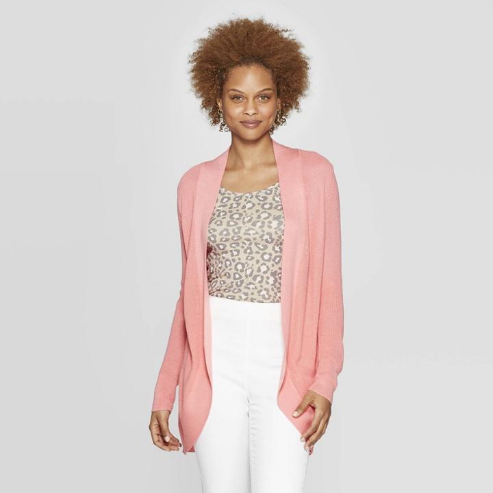 Women's Long Sleeve Cocoon Cardigan - A New Day Coral (pink)