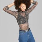 Women's Long Sleeve Mesh Mockneck - Wild Fable Black/natural