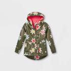 Girls' Floral Print Rain Jacket - Cat & Jack Olive Green