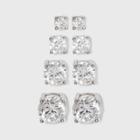 Sterling Silver Cubic Zirconia Quad Multi Size Stud Earring Set 4pc - A New Day Clear