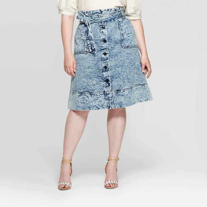 Women's Plus Size Mid-rise Midi A Line Skirt - Who What Wear Blue