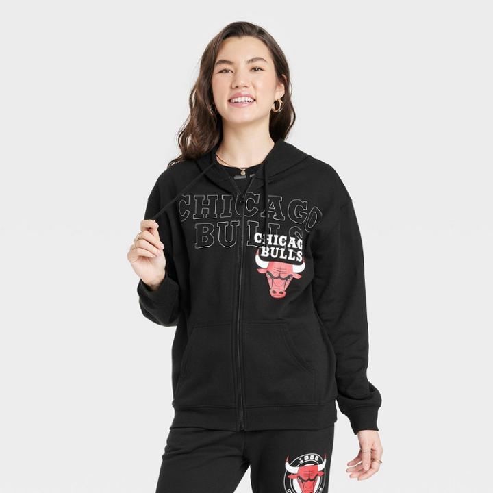 Women's Chicago Bulls Nba Zip-up Graphic Hoodie - Black