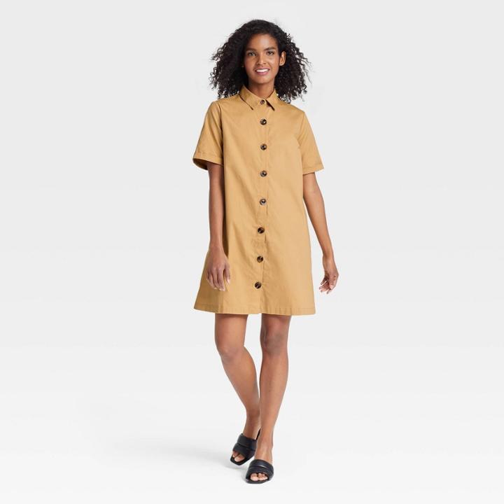 Women's Short Sleeve Button-down Trapeze Dress - Who What Wear