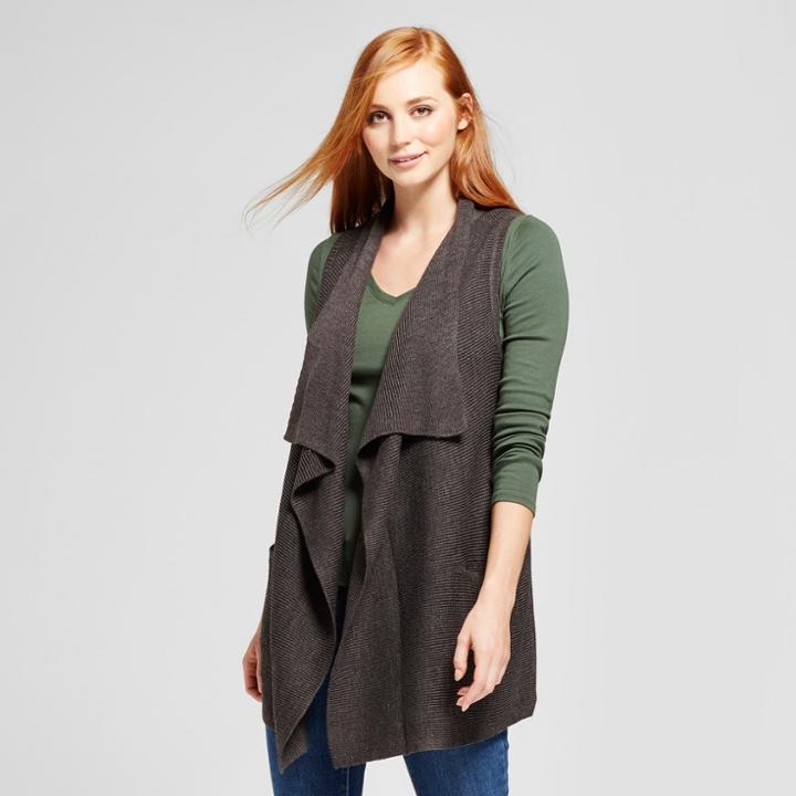 Women's Sleeveless Collared Front Pocket Cardigan - Nitrogen Gray