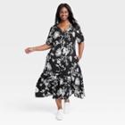 Women's Short Sleeve Button-front Shirtdress - Ava & Viv White Floral