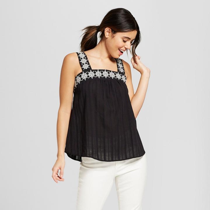Women's Embroidered Strap Tank - Universal Thread Black