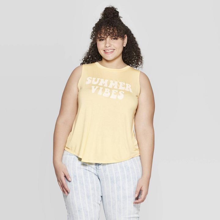 Women's Plus Size Summer Vibes Scoop Neck Tank Top - Grayson Threads (juniors') - Yellow