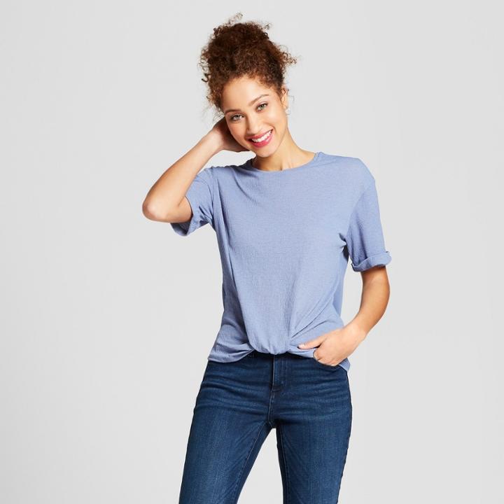 Women's Short Sleeve Twist Front T-shirt - 3hearts (juniors') Blue
