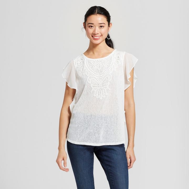 August Moon Women's Angel Sleeve Crochet Blouse - August