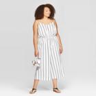 Women's Plus Size Striped Sleeveless Deep V-neck Jumpsuit - Ava & Viv White