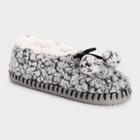 Muk Luks Women's Faux Shearling Ballerina Slipper Socks With Poms & Grippers - Black