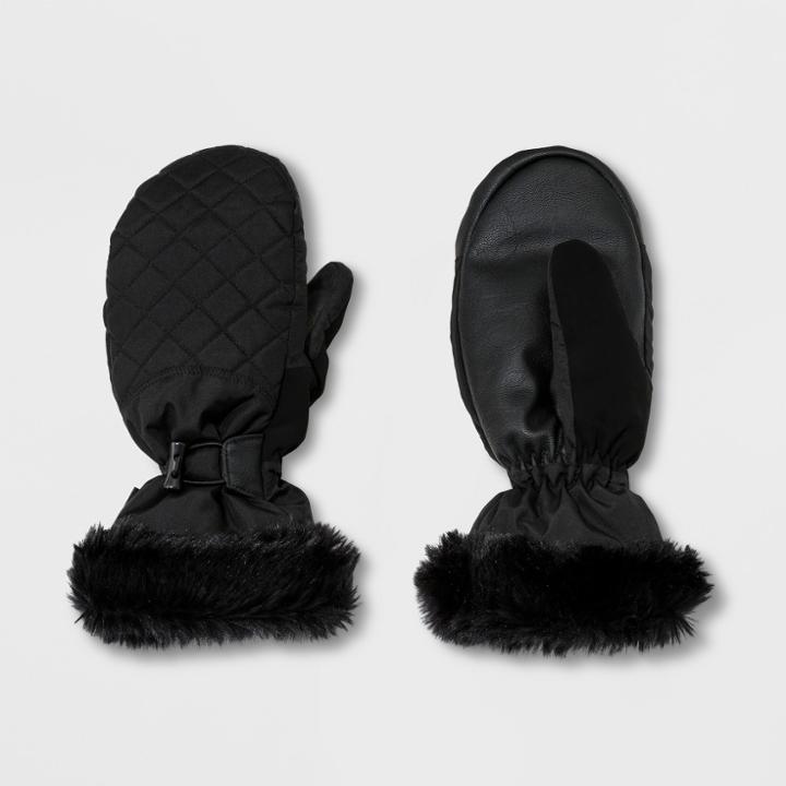 Women's Quilted Faux Fur Ski Gloves - C9 Champion Black
