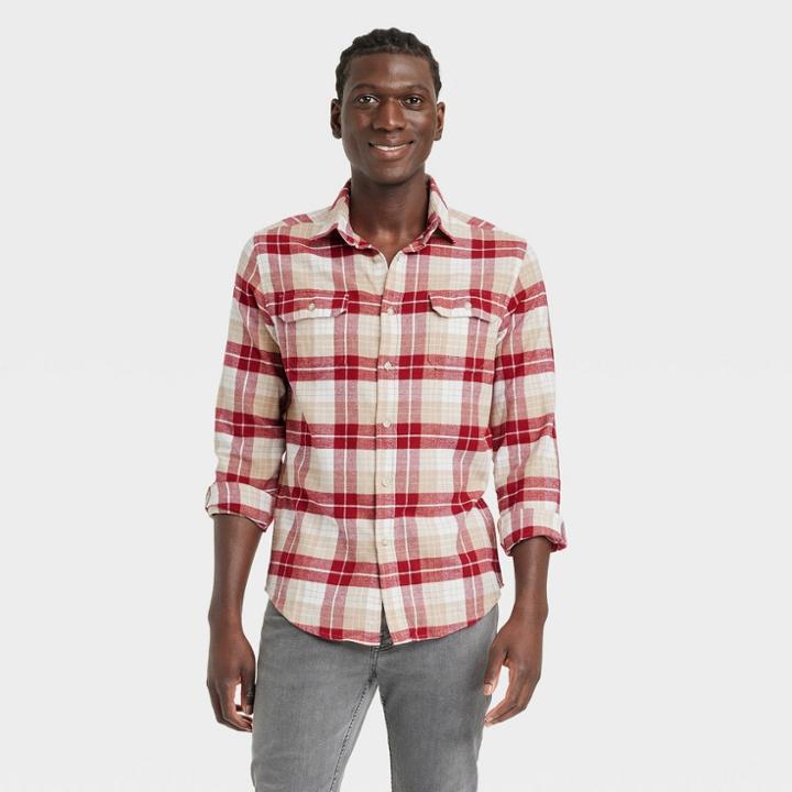 Men's Midweight Flannel Button-down Shirt - Goodfellow & Co Burgundy