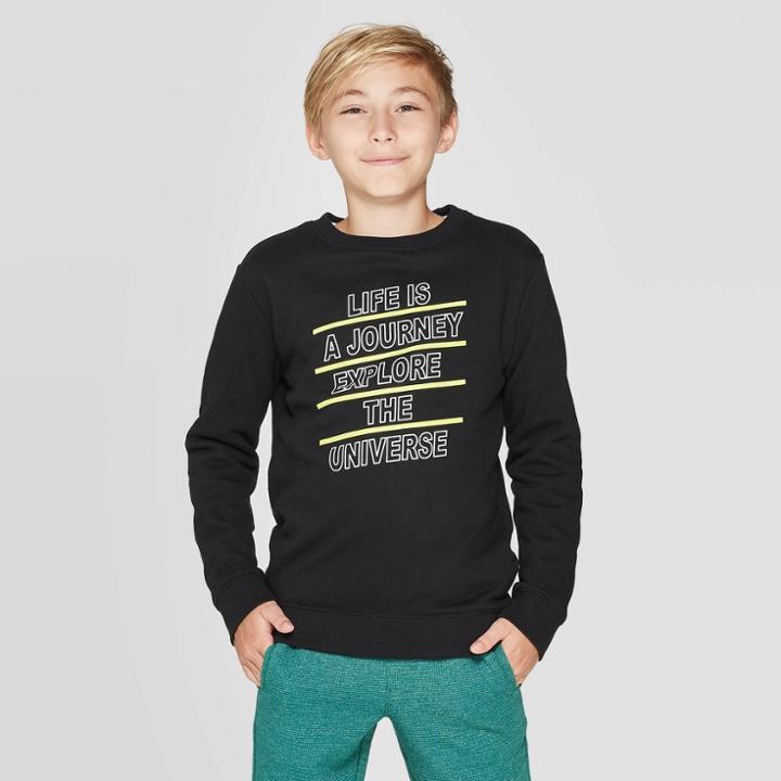 Boys' Graphic Crew Pullover - Cat & Jack Black L, Boy's,