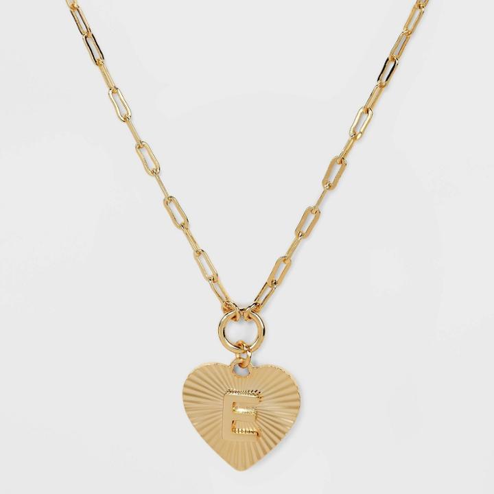 14k Gold Dipped 'e' Initial Diamond Cut Heart Pendant Necklace - A New Day Gold